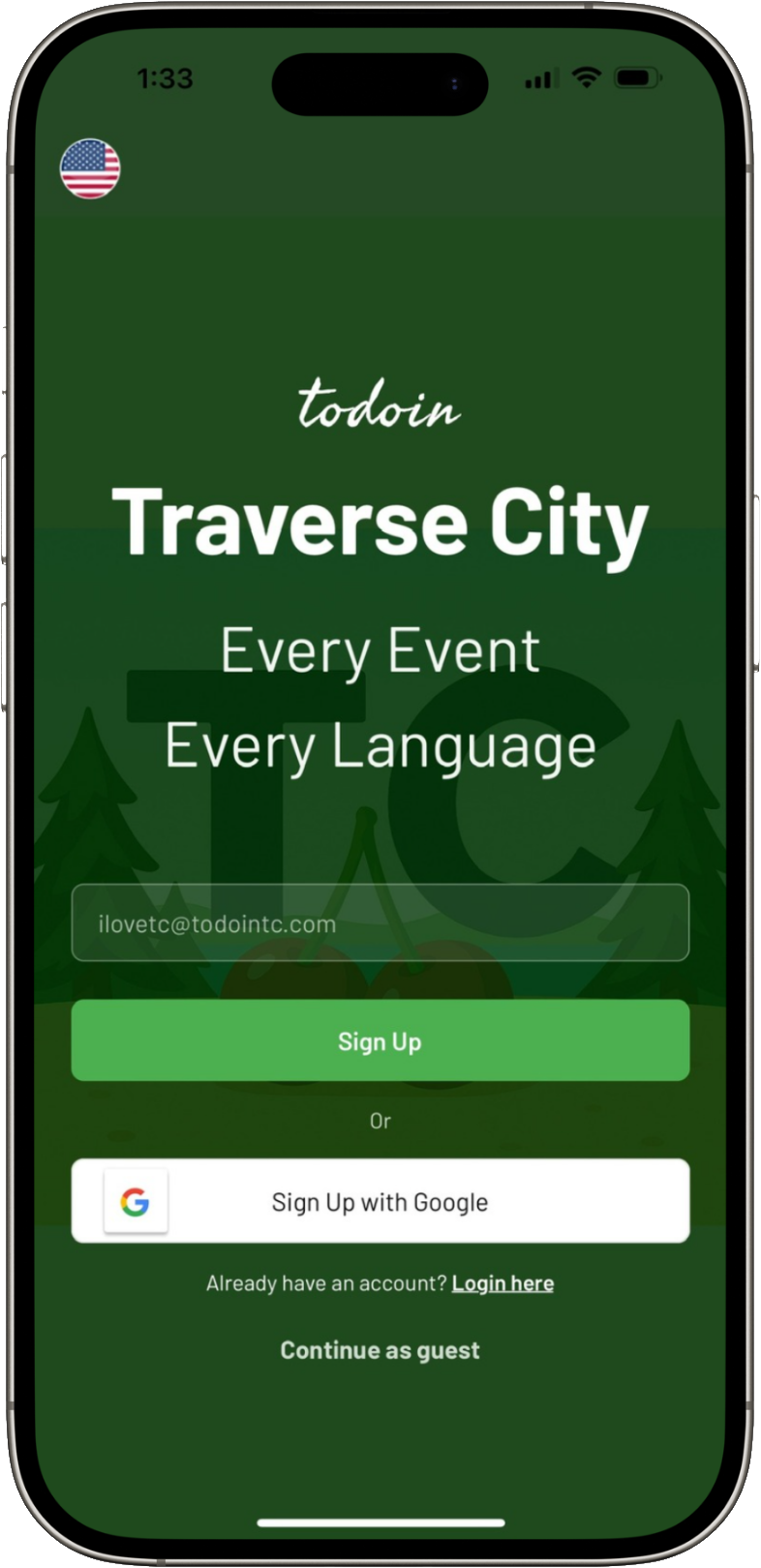 ToDoInTC Landing Screen - Discover Traverse City Events